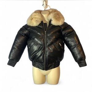 DaRucci Black lambskin Leather Jacket off white fox Fur Collar v bomber 10/12